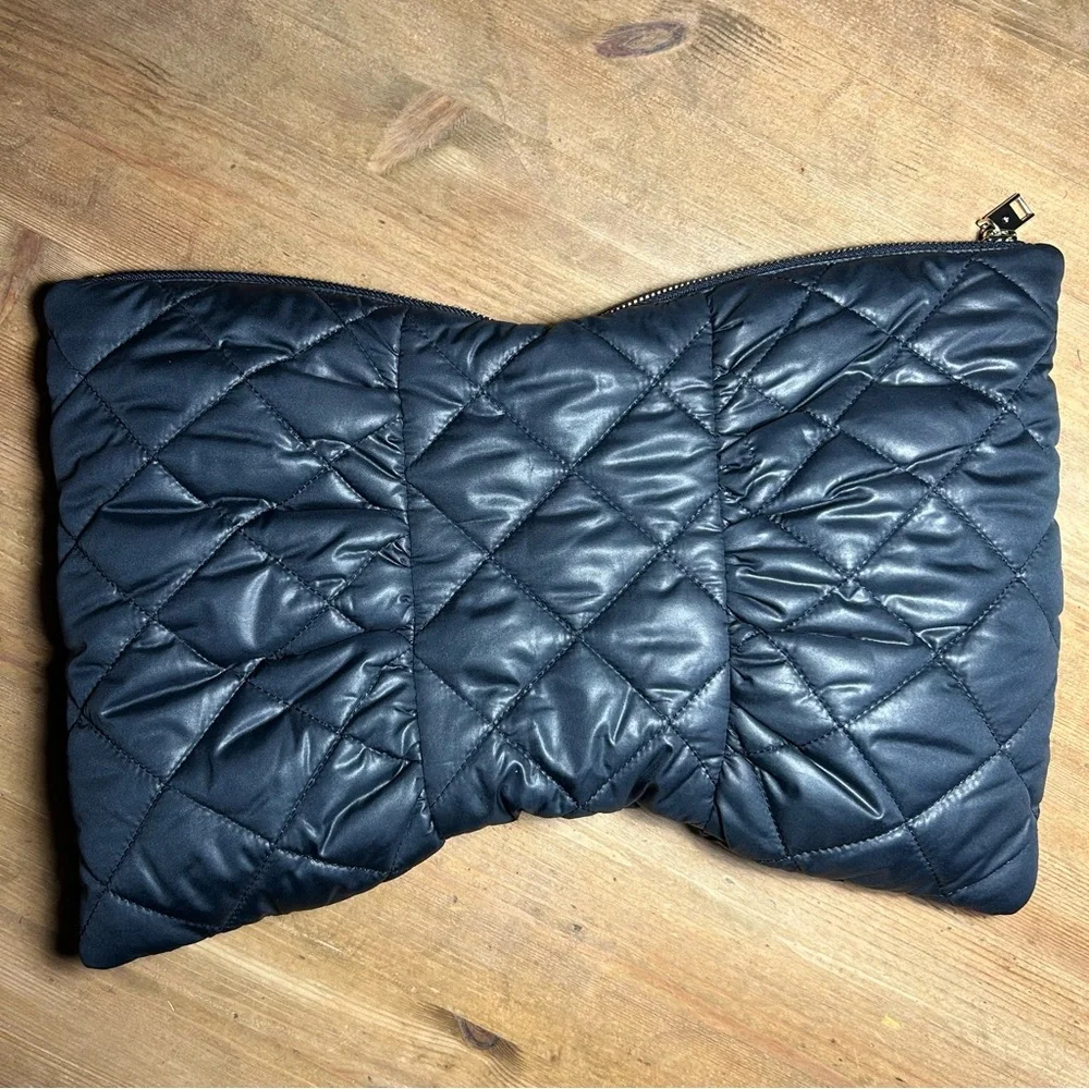 Kate Spade New York Quilted Bow Cutch or cosmetic bag,Navy, Soft and Lightweight